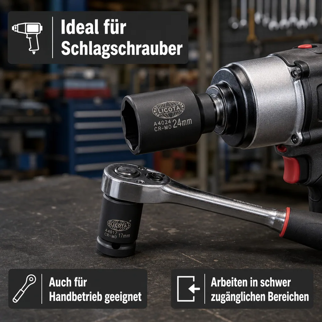 Schlagschraubernuss 1/2 Zoll SW 14, Industriequalität