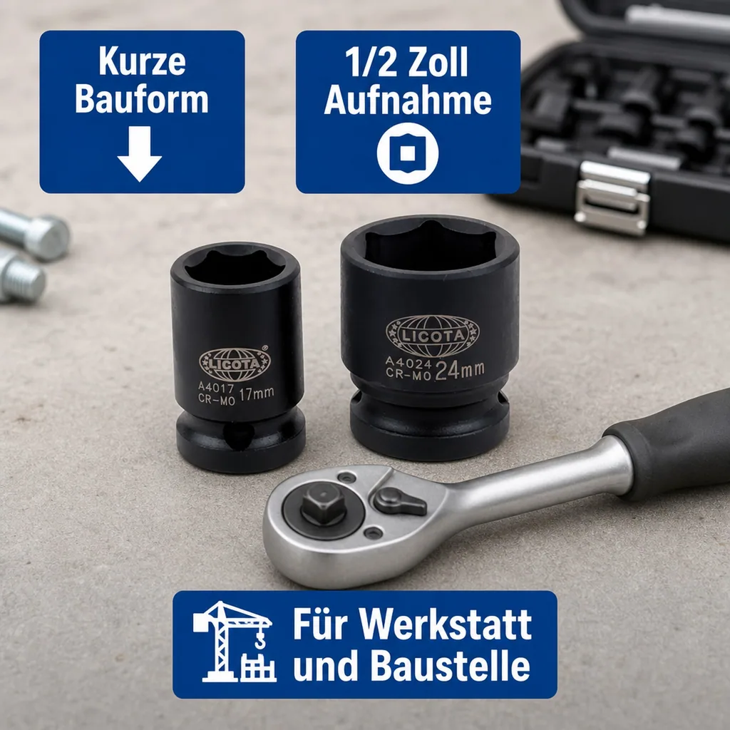 Schlagschraubernuss, 17mm, 1/2 Zoll Nuss, Cr-Mo, Kraftnuss