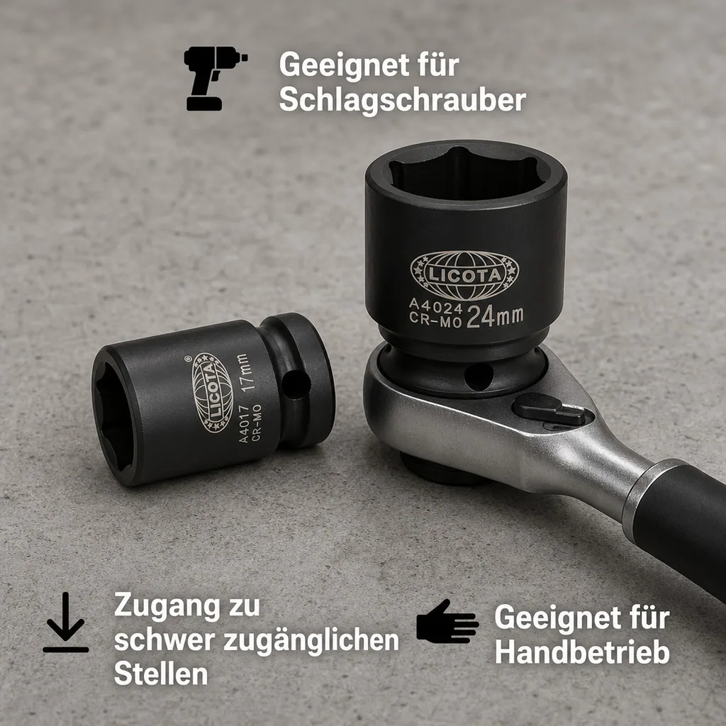 Schlagschraubernuss, 19mm Nuss, 1/2 Zoll, Cr-Mo, 6-Kant