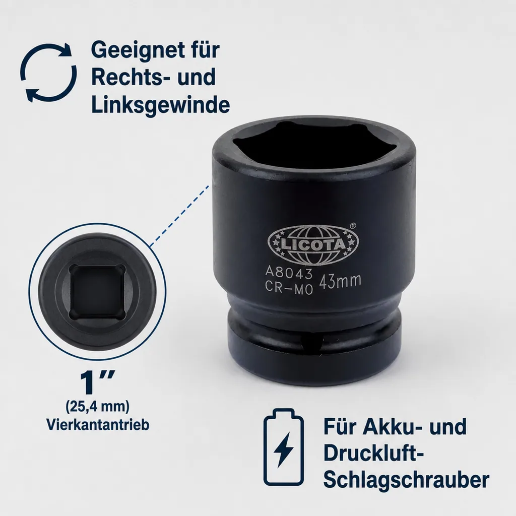 Schlagschrauber Nuss, 1 Zoll, SW 55 kurz
