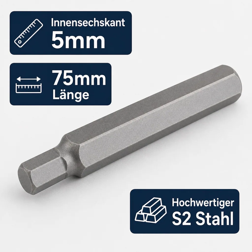 Innensechskant 5mm, 75mm, S2 Stahl Bit, Werkzeug