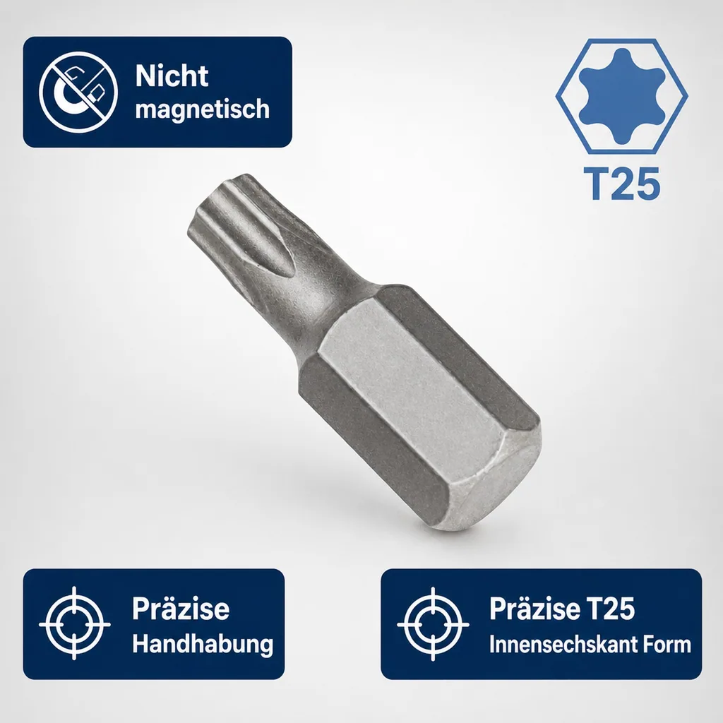 Innensechskant Bit T25, 10mm Hex, S2 Stahl, 30mm