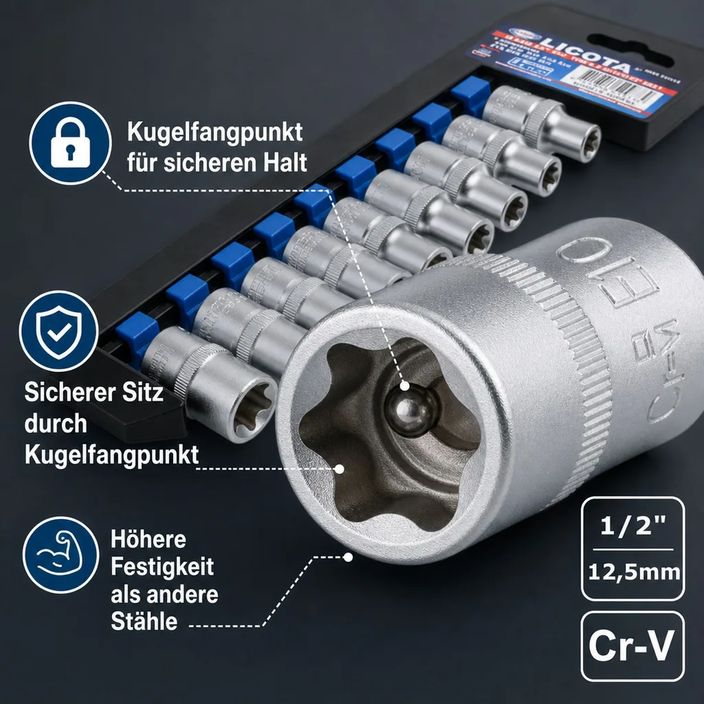 Innensechskant Nuss Set, E-Profil, 1/2 Zoll, E10-E24, Industrie Nusssatz