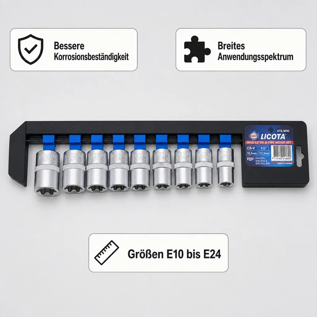Innensechskant Nuss Set, E-Profil, 1/2 Zoll, E10-E24, Industrie Nusssatz