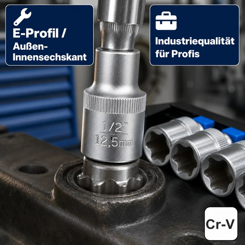 Innensechskant Nuss Set, E-Profil, 1/2 Zoll, E10-E24, Industrie Nusssatz