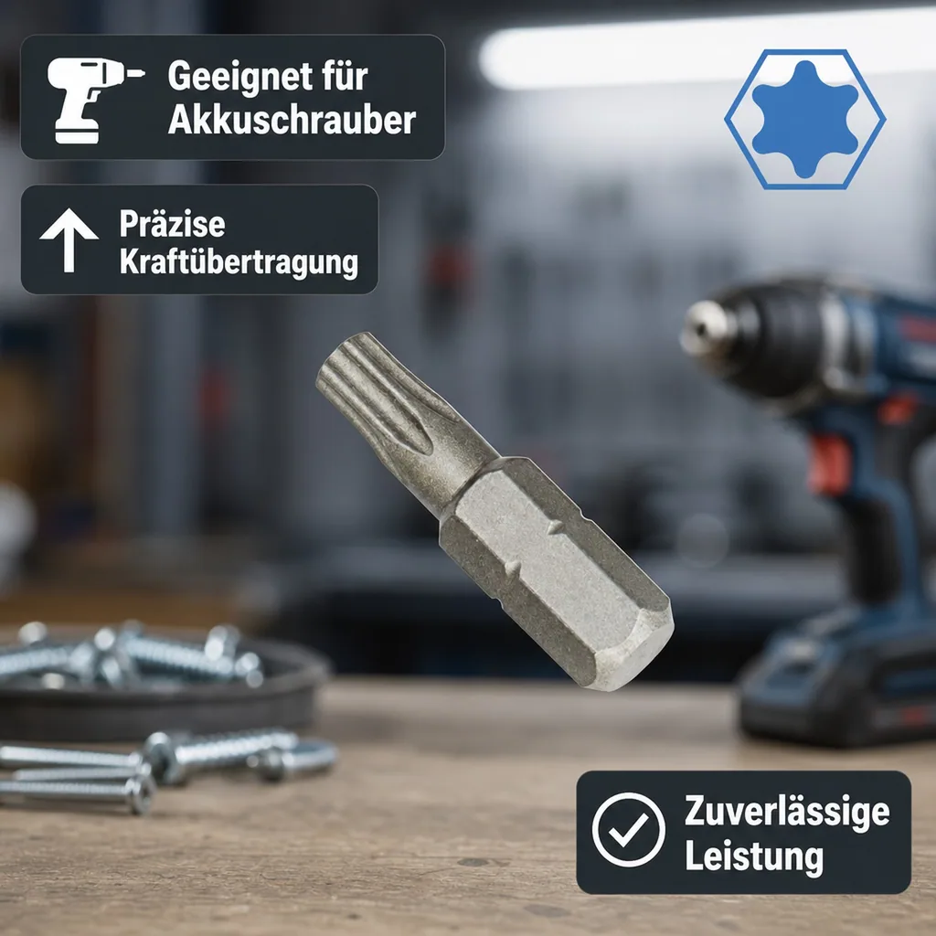 Innensechskant Bit T9, 1/4 Zoll, 25mm, Schrauberbit