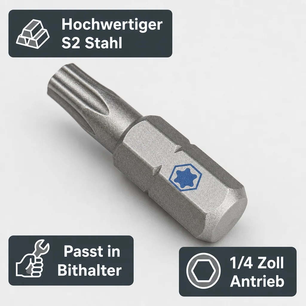 Innensechskant Bit, T15 Innensechskant Bit, 1/4 Zoll, 25mm, S2 Stahl