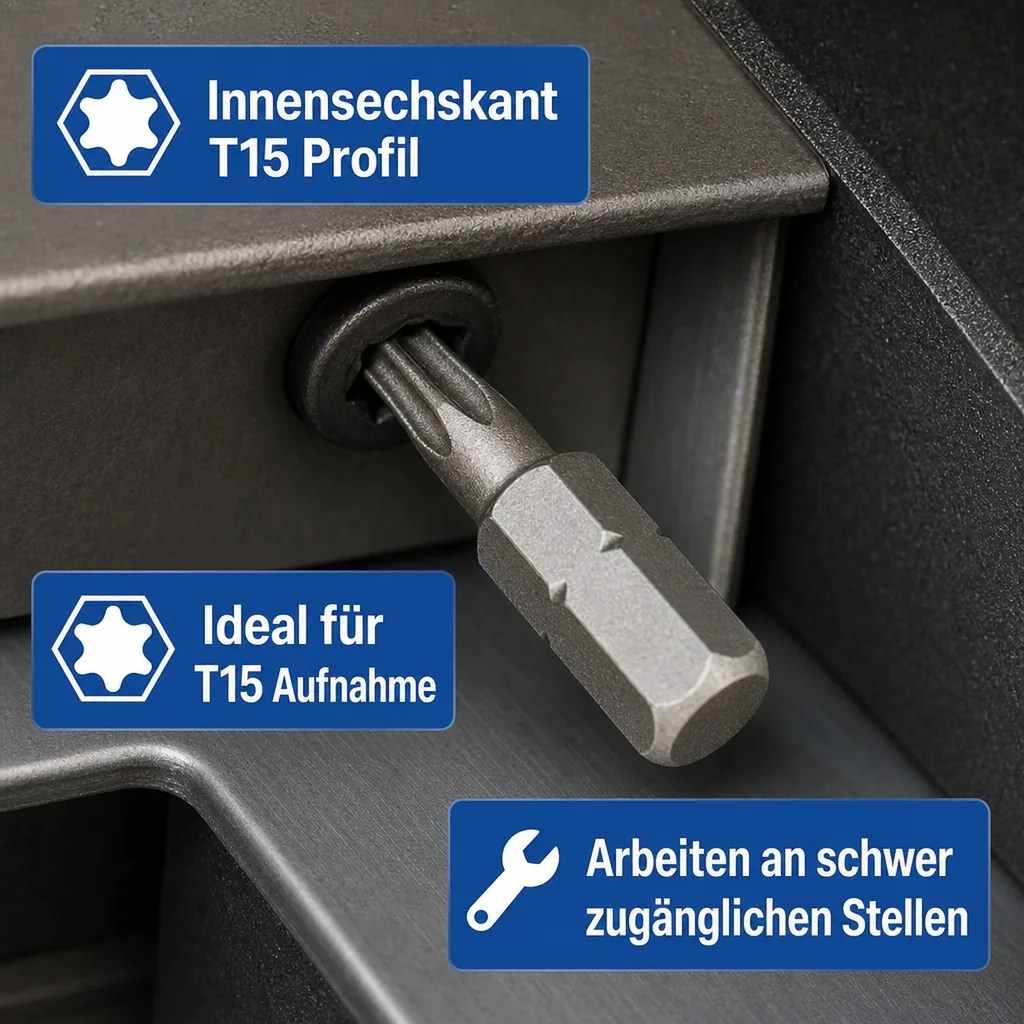 Innensechskant Bit, T15 Innensechskant Bit, 1/4 Zoll, 25mm, S2 Stahl