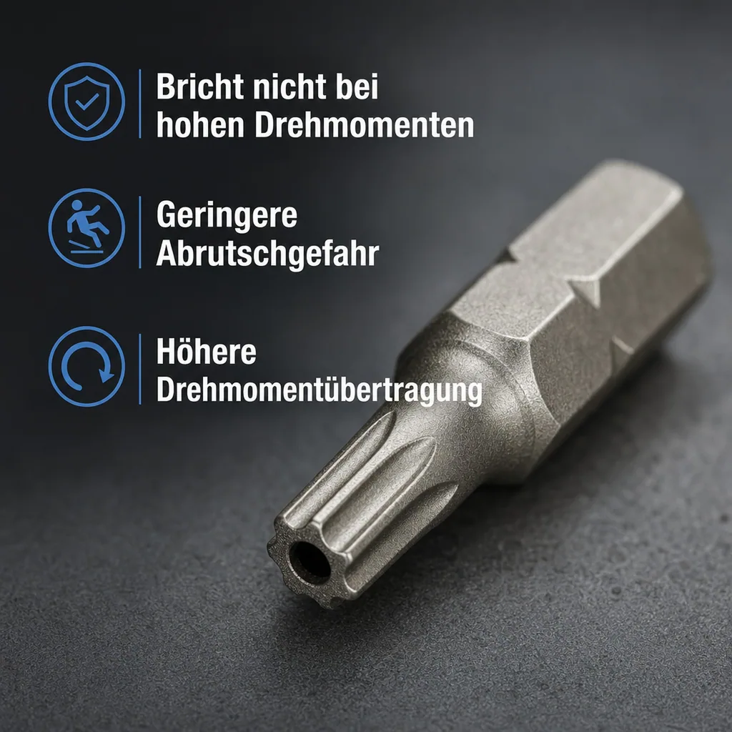 Innensechskant Bit mit Bohrung, TT10, Stirnloch, 25mm, 1/4 Zoll