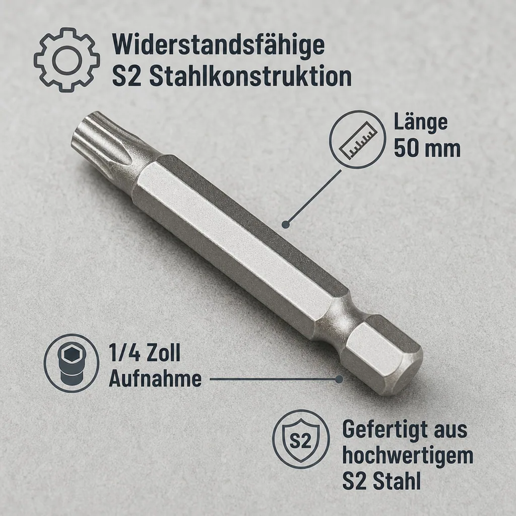 Innensechskant Bit T20, 1/4 Zoll, 50mm, S2 Stahl