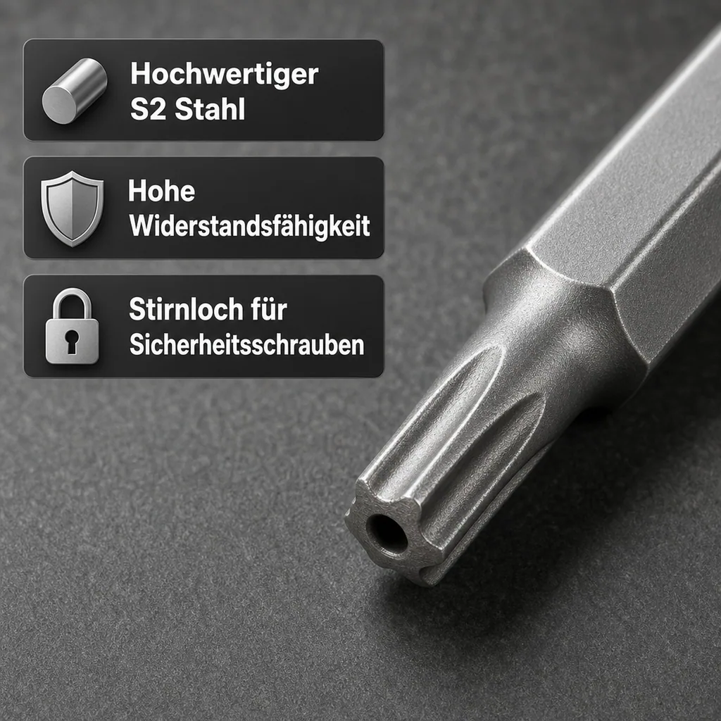 Innensechskant Bit mit Bohrung, T15, 1/4 Zoll, 50mm, S2 Stahl