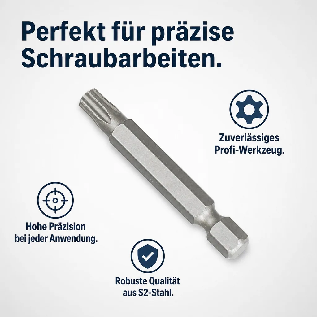 Innensechskant Bit, TT30, 50mm, mit Stirnloch, S2 Stahl