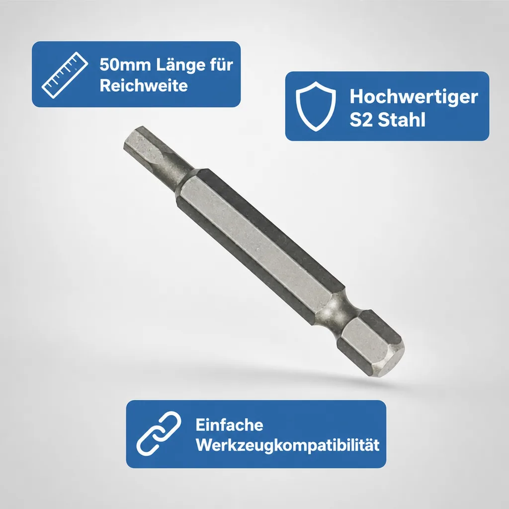 Innensechskant 2mm, Innensechskant Bit, 1/4 Zoll Aufnahme, 50mm, S2 Stahl