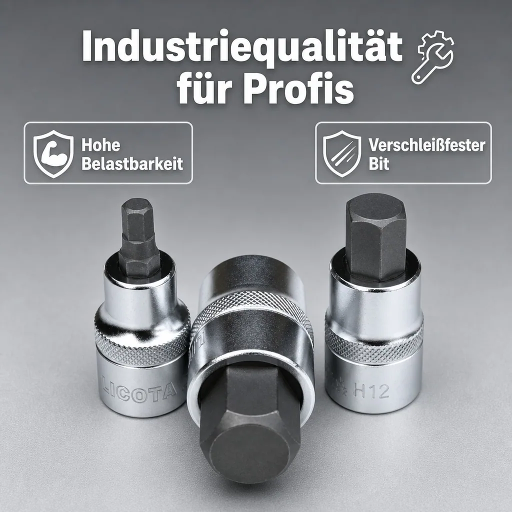 Innensechskant Nuss 1/2 Zoll H5 CrV, kurze Ausführung