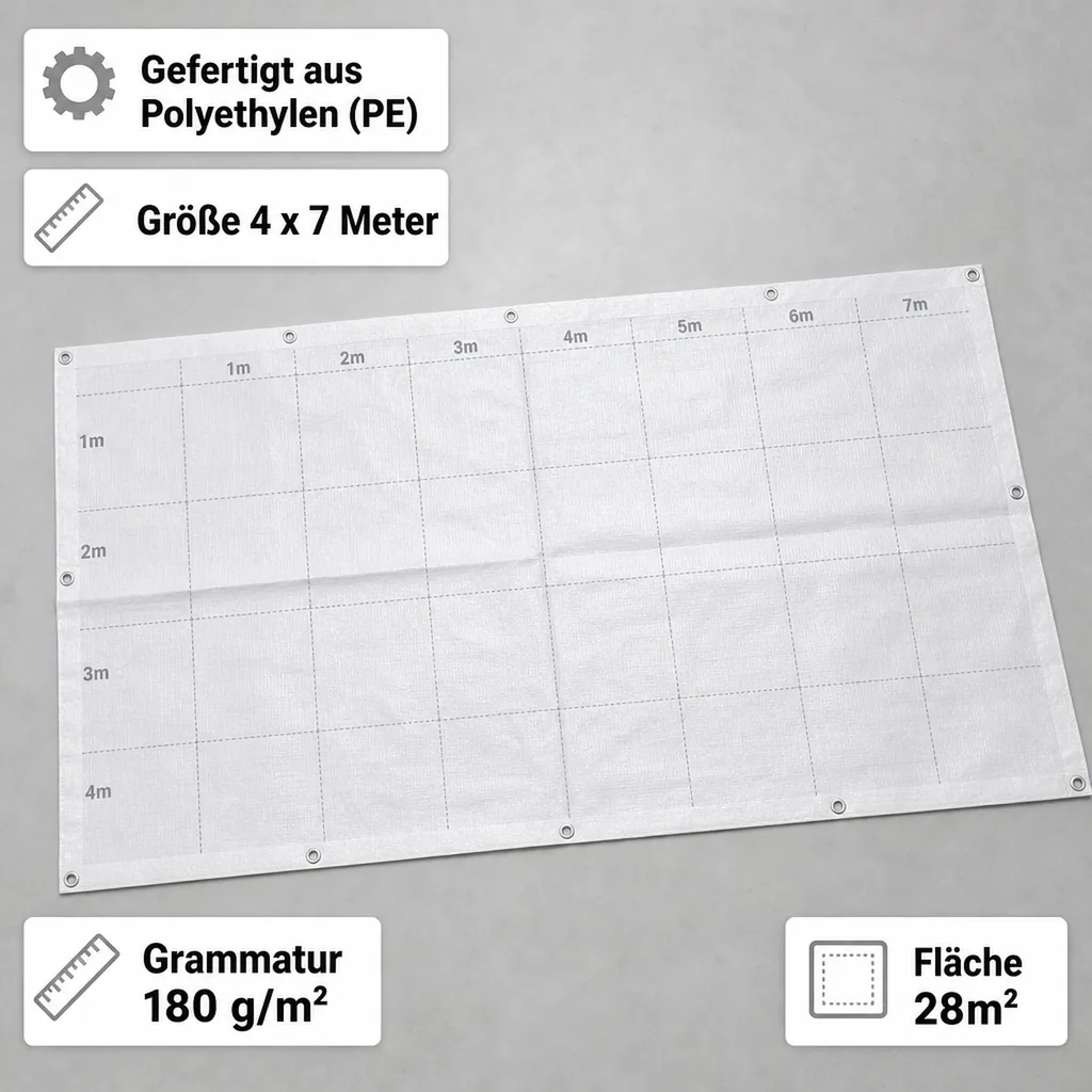 Abdeckplane, 4x7 (28m²), weiß, 180 g/m², wasserdicht, reißfest, UV-stabil