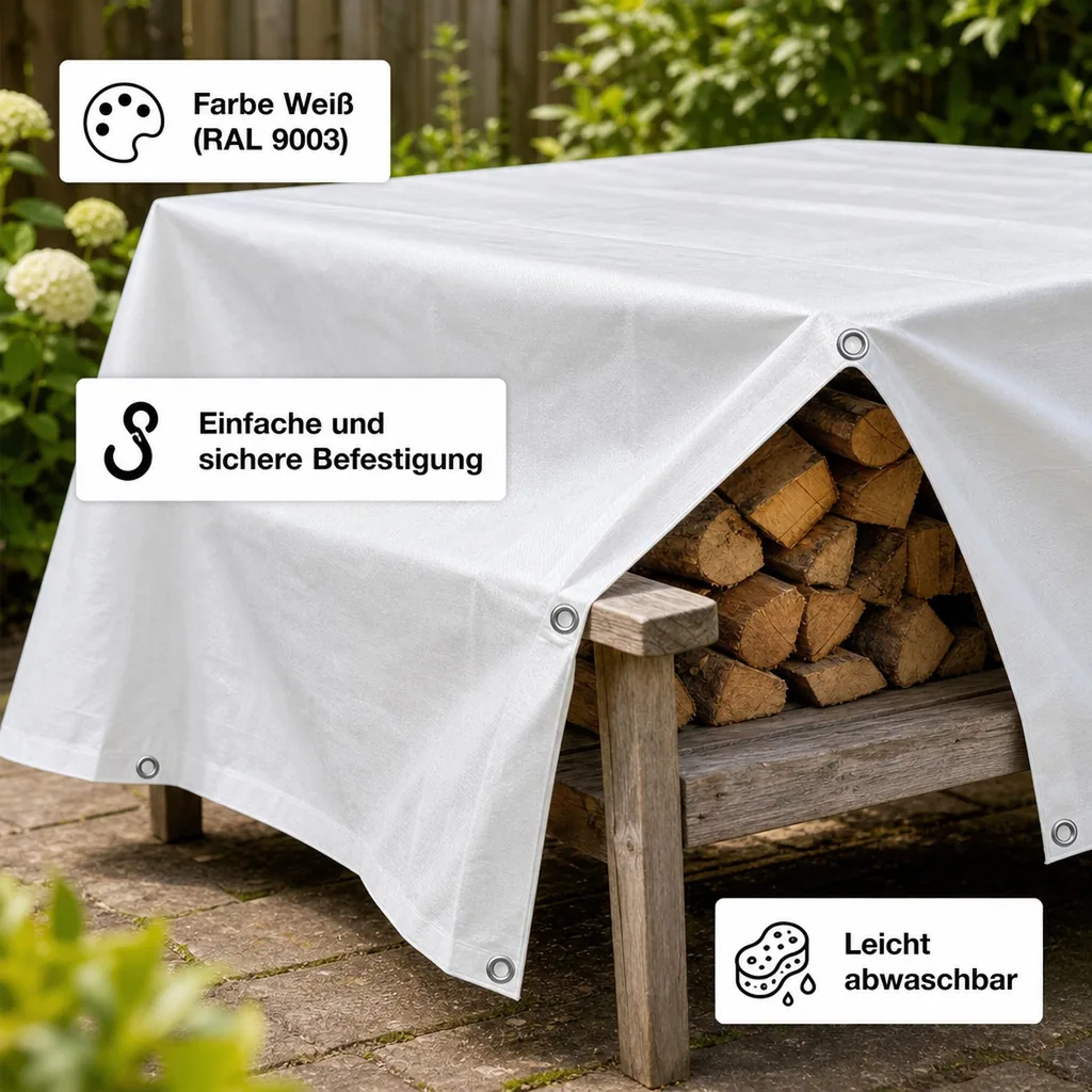 Abdeckplane, 4x7 (28m²), weiß, 180 g/m², wasserdicht, reißfest, UV-stabil