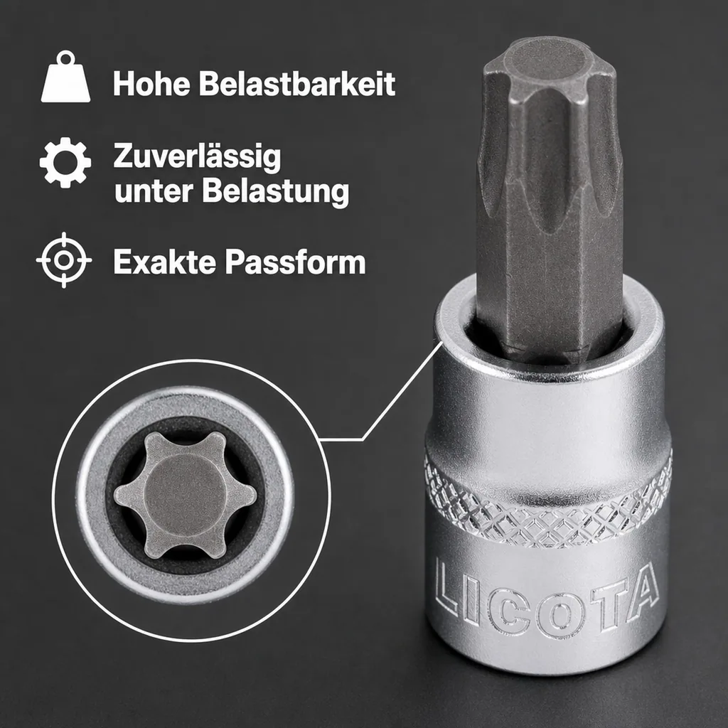 Innensechskant Nuss, Innensechskant Stecknuss, 1/2 Zoll T20, CrV, kurze Ausführung
