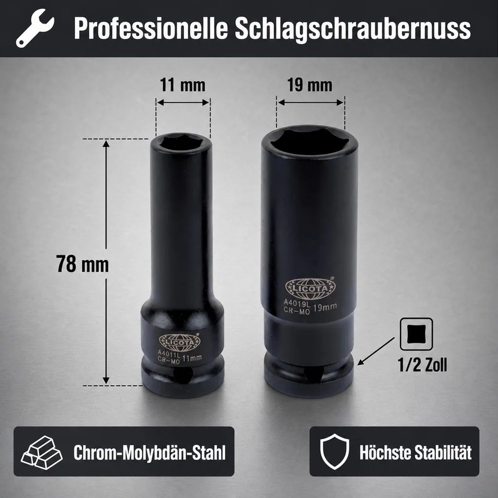 Schlagschraubernuss, 1/2 Zoll, 6pt, Cr-Mo, SW 11