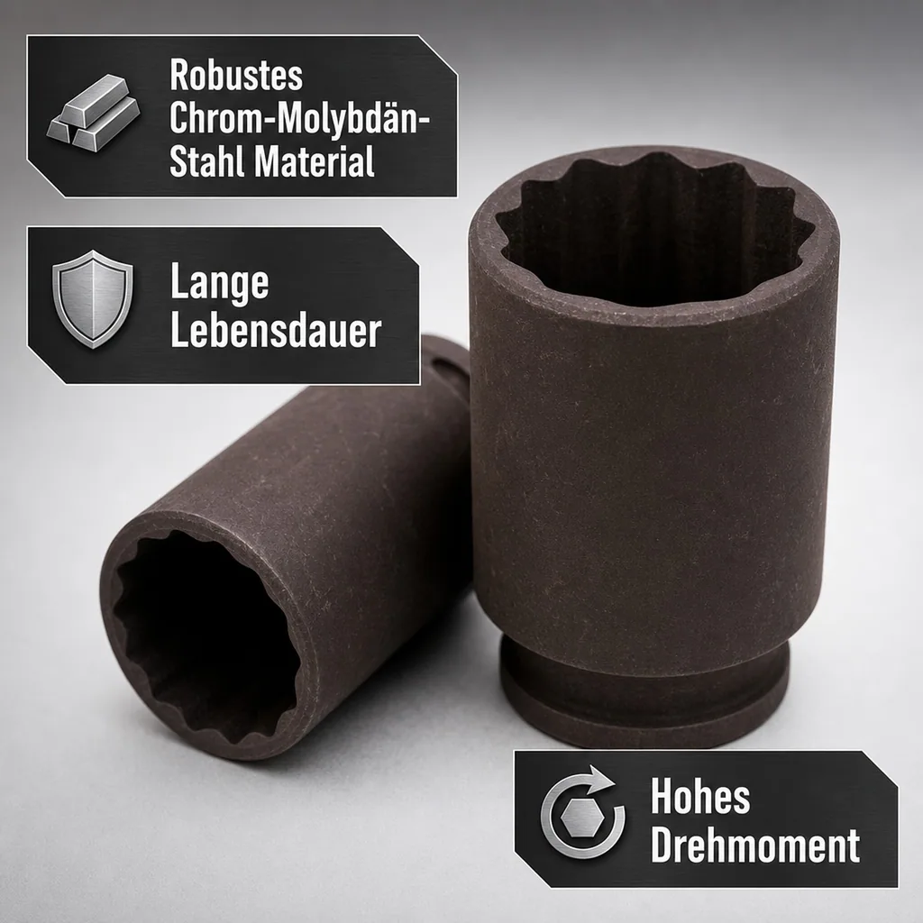 Schlagschraubernuss 1/2 Zoll Nuss, Cr-Mo, 12 Kant, SW 15, 78mm, Industrie