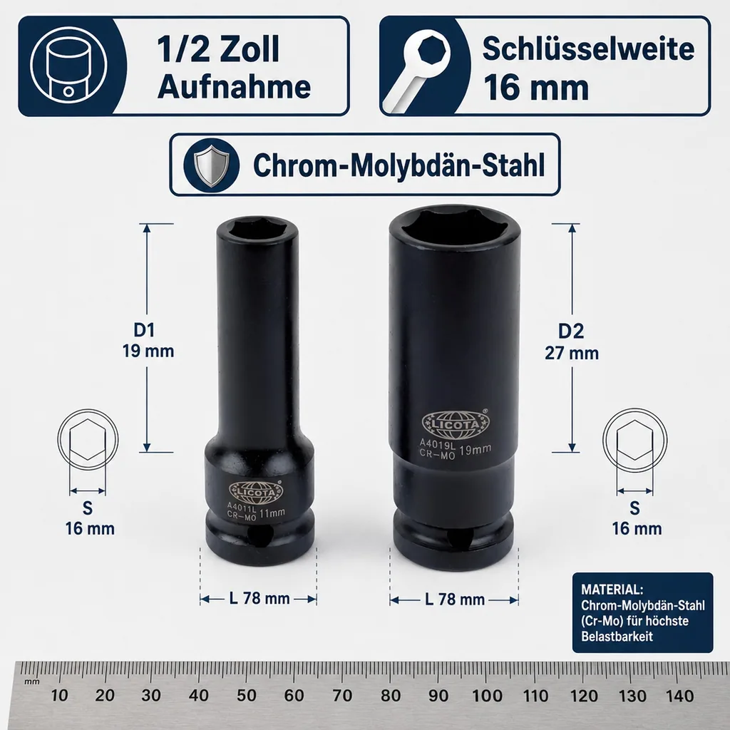1/2 zoll Nuss, 16mm, Schlagschraubernuss, Industriequalität