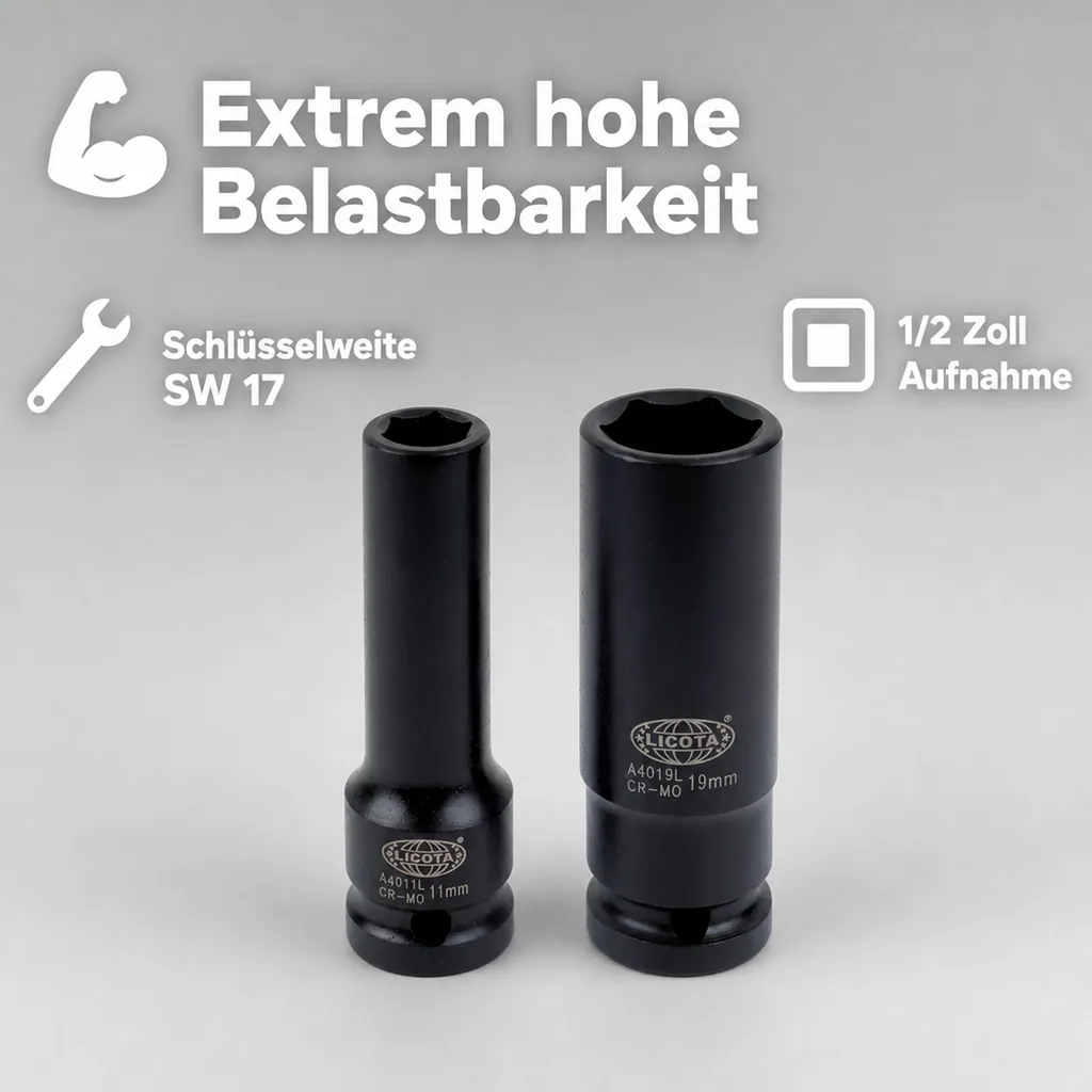 Schlagschraubernuss, 1/2 zoll Nuss, 17 mm Nuss SW17, 6-kant