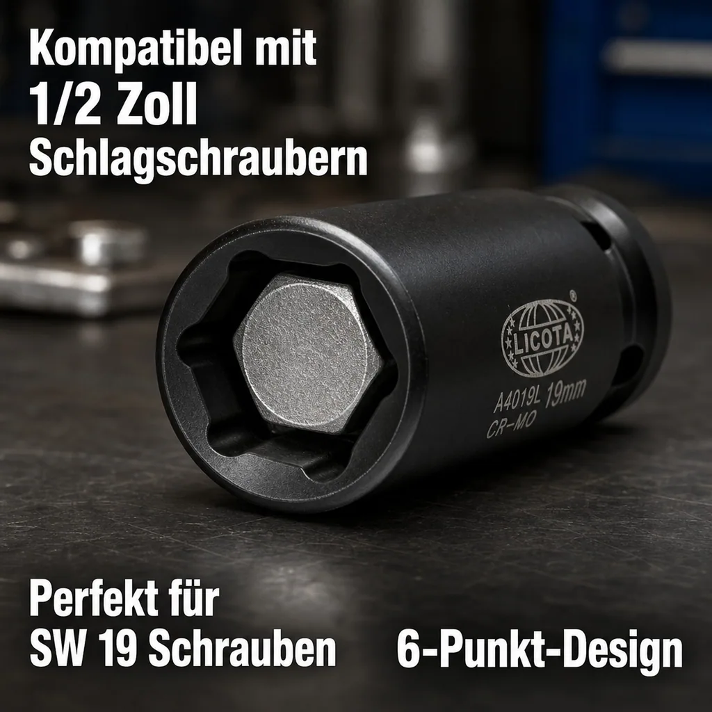 1/2 zoll Nuss, Schlagschraubernuss SW19, 19mm Nuss, Cr-Mo