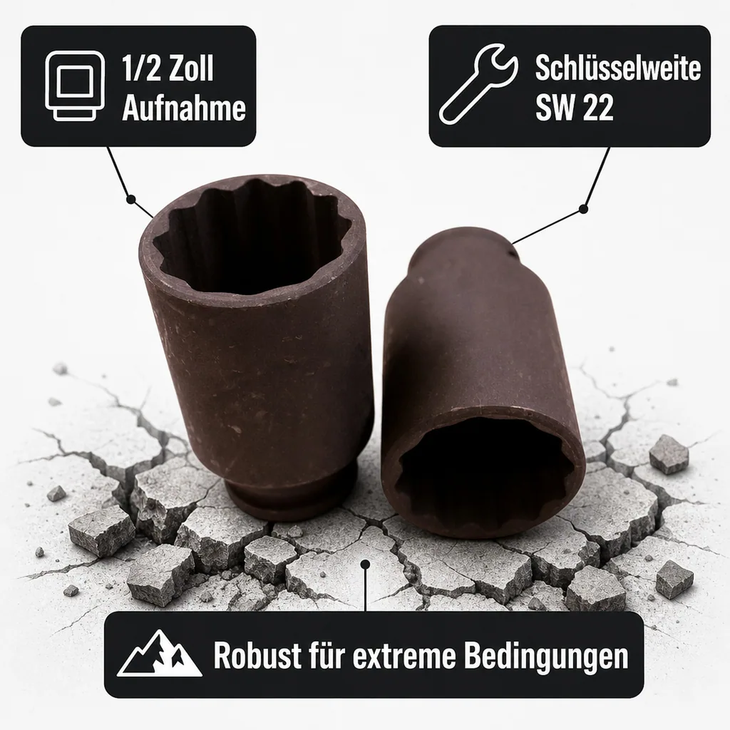 Schlagschraubernuss 1/2 Zoll SW 22, Industriequalität, Cr-Mo