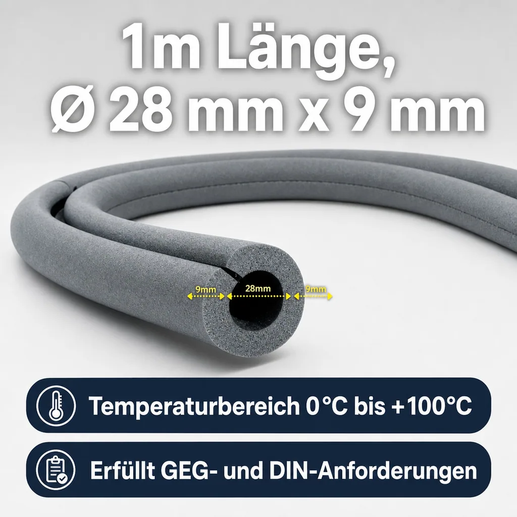 Rohrisolierung, 1m, Ø 28 mm x 9 mm, Self Adhesive Rohrisolierung Wrap, Rohrdämmung