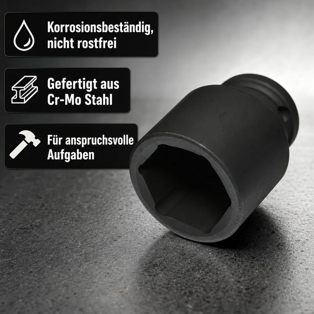 3/4 Zoll Nuss, Schlagschraubernuss, 22mm, Cr-Mo, SW 22, Industriequalität