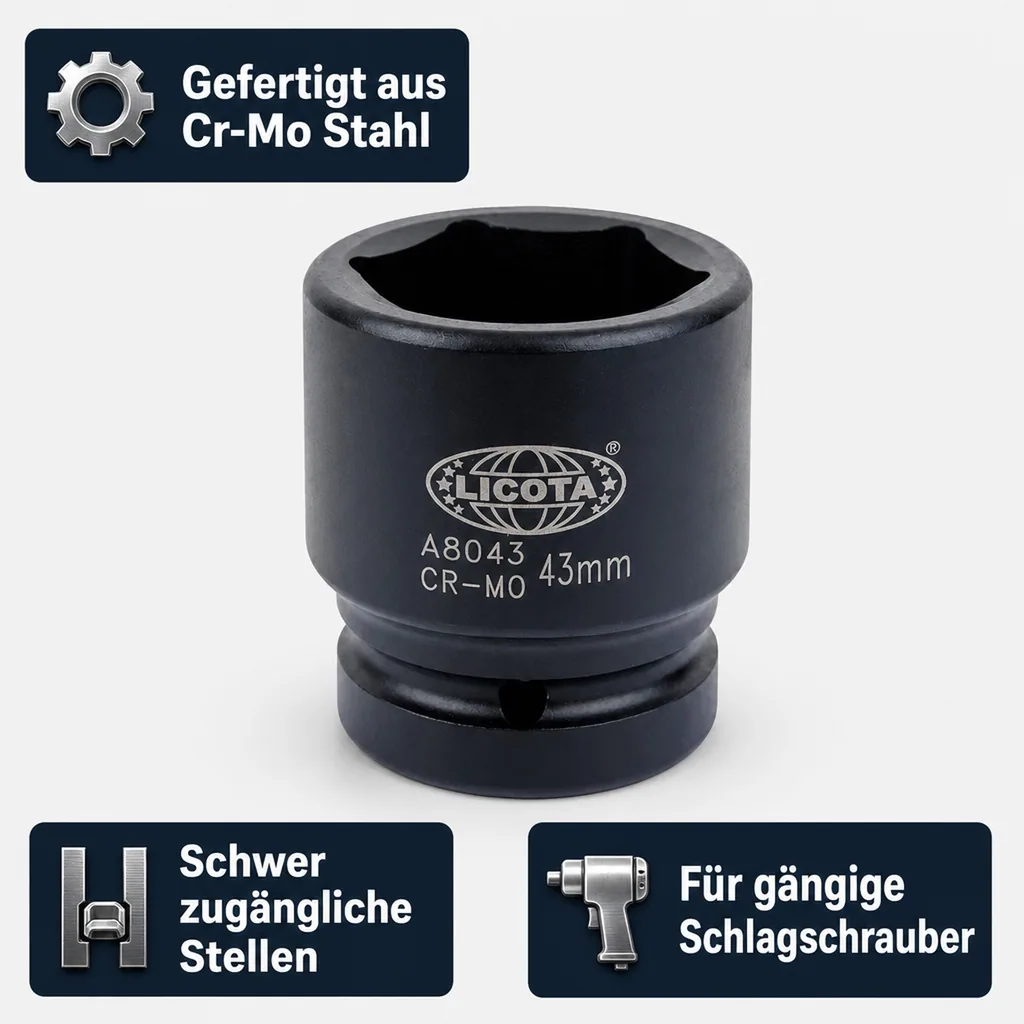 Schlagschraubernuss 1 Zoll SW 75, kurze Ausführung, Cr-Mo Stahl