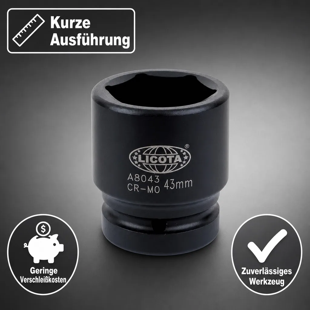 Schlagschraubernuss 1 Zoll SW 75, kurze Ausführung, Cr-Mo Stahl