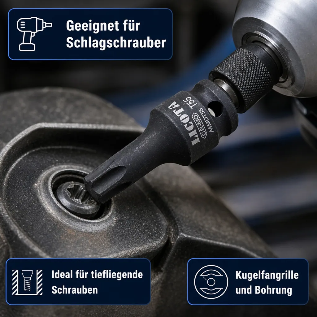 Innensechskant Nuss, Schlagschrauber Nuss, 1/2 Zoll T15, Cr-Mo