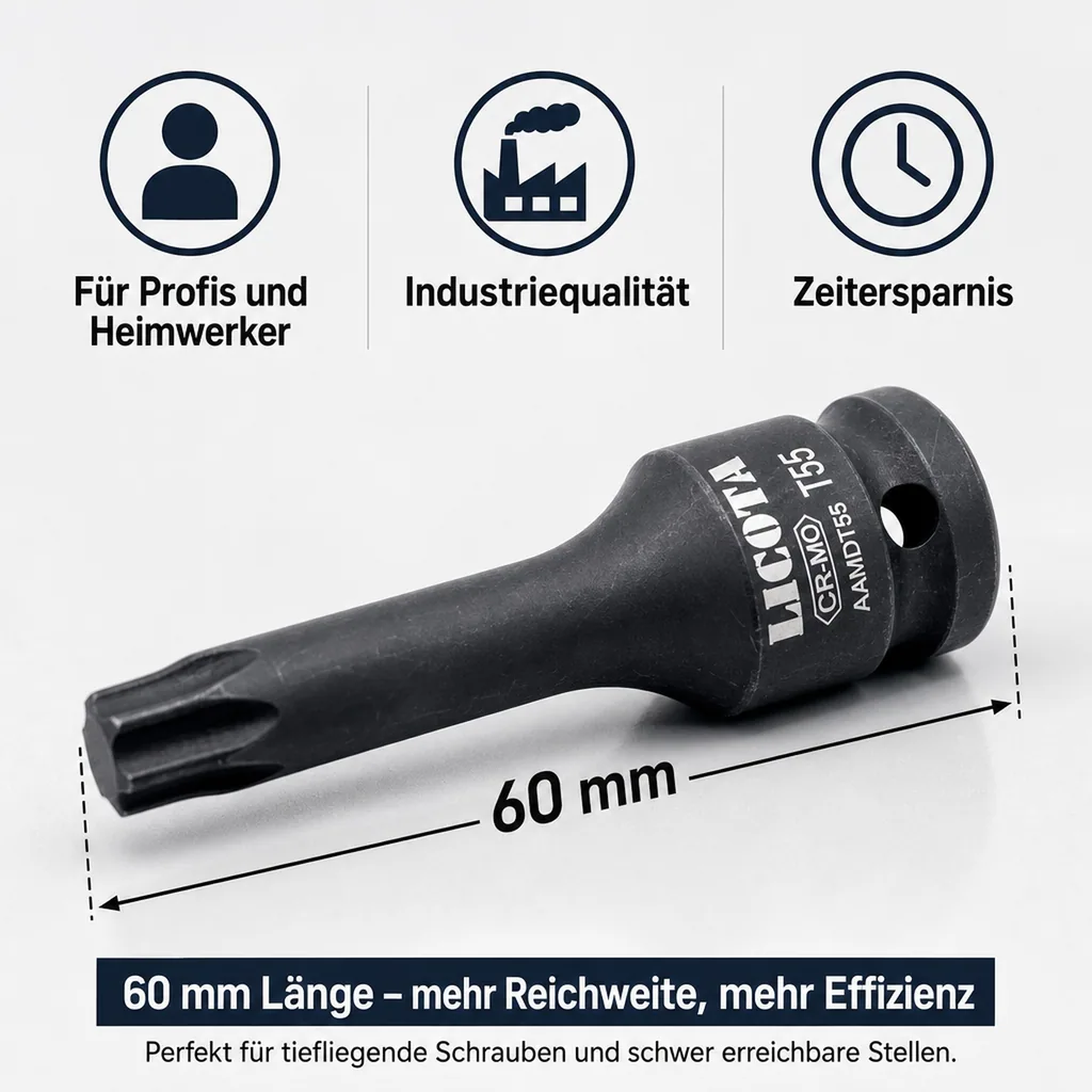 Innensechskant Nuss, Schlagschrauber Nuss, 1/2 Zoll T15, Cr-Mo