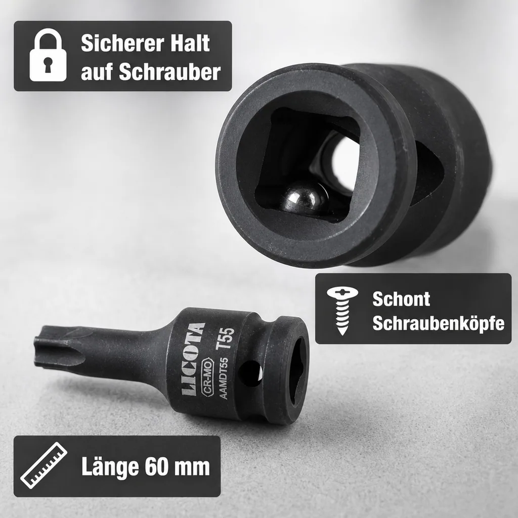 Innensechskant Nuss, Schlagschrauber Nuss, 1/2 Zoll T15, Cr-Mo