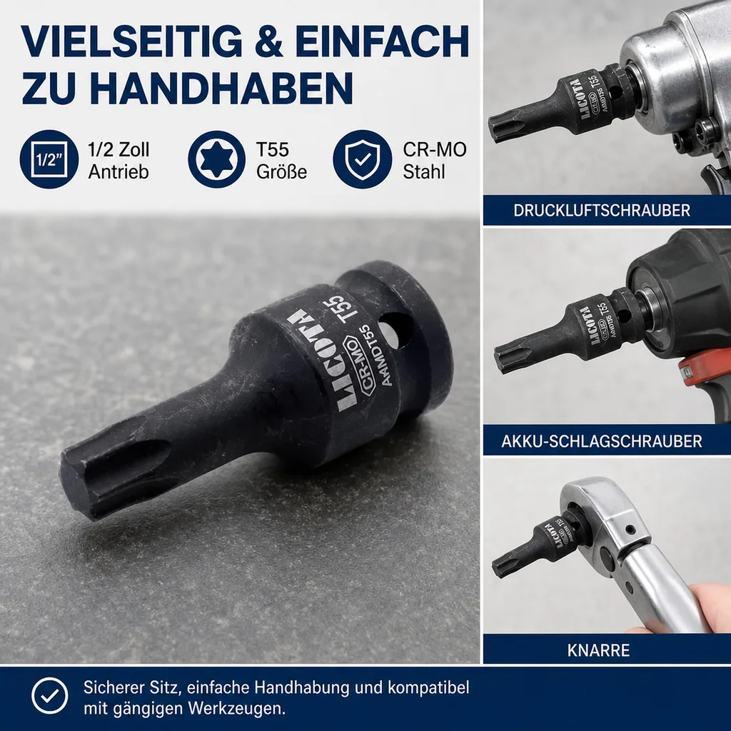 Innensechskant Nuss, 1/2 Zoll T25, Schlagschrauber, Cr-Mo