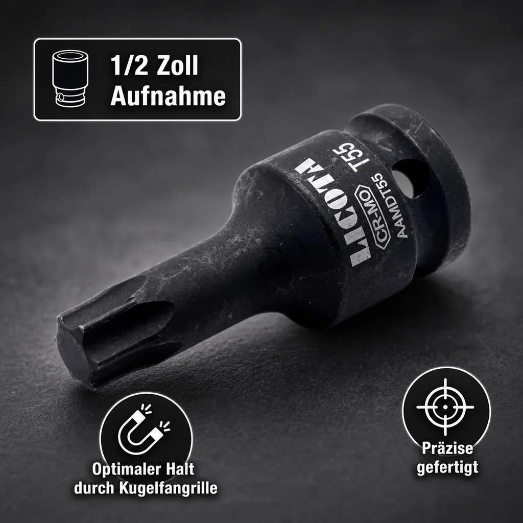 Innensechskant Nuss, 1/2 Zoll Schlagschrauber Nuss, Cr Mo, lang, T45, 60mm