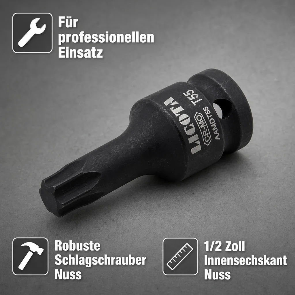 Schlagschraubernuss, Innensechskant Nuss 1/2 Zoll, , T55, 60mm, Cr-Mo
