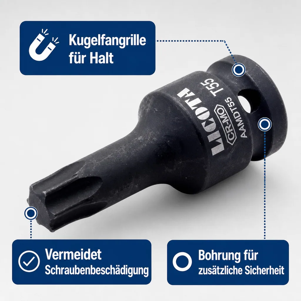 Innensechskant Nuss, Schlagschrauber Nuss, 1/2 Zoll, T70, 60mm, Cr-Mo, Industiequalität