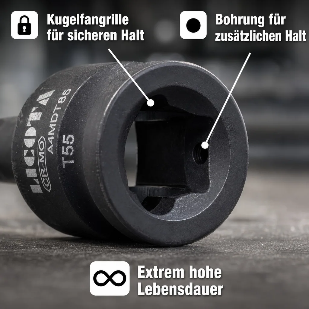 Innensechskant Nuss, Schlagschrauber Nuss, T80, 1/2 Zoll, Cr-Mo