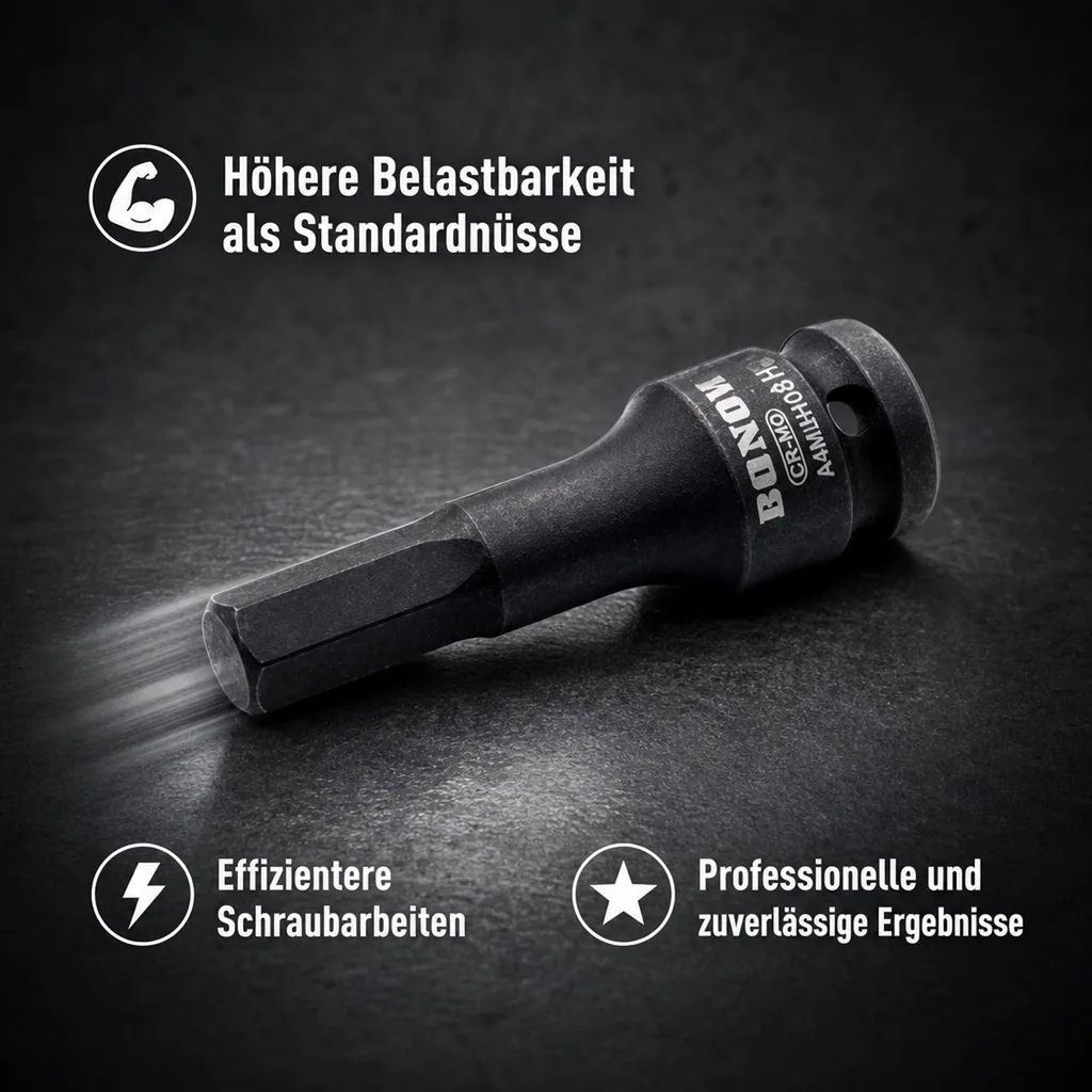 Schlagschrauber Nuss 1/2 Zoll, Innensechskant H8, Cr-Mo Stahl