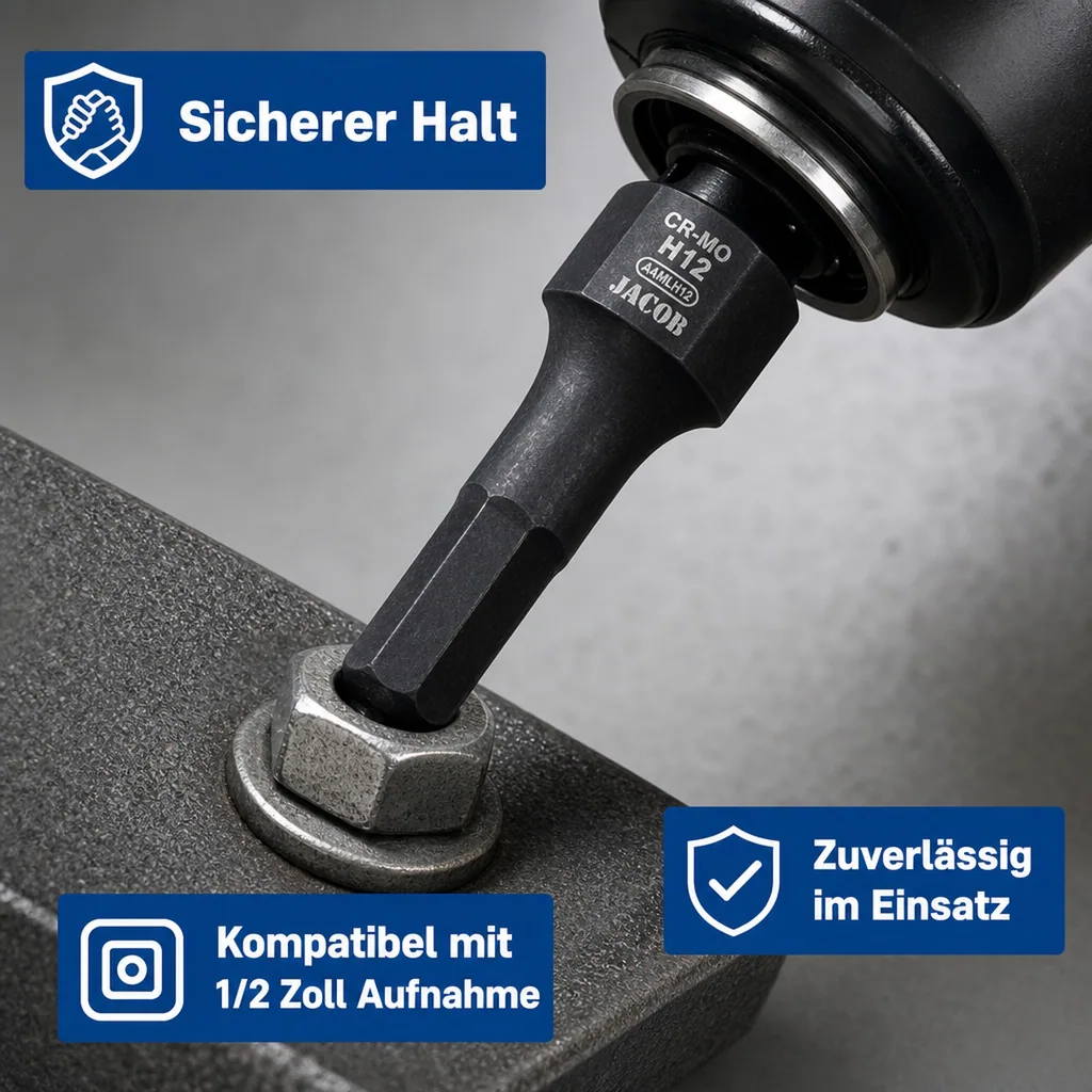 Schlagschraubernuss, Druckluft Schlagschrauber Nuss, Innensechskant Nuss, 1/2 Zoll Cr-Mo H12