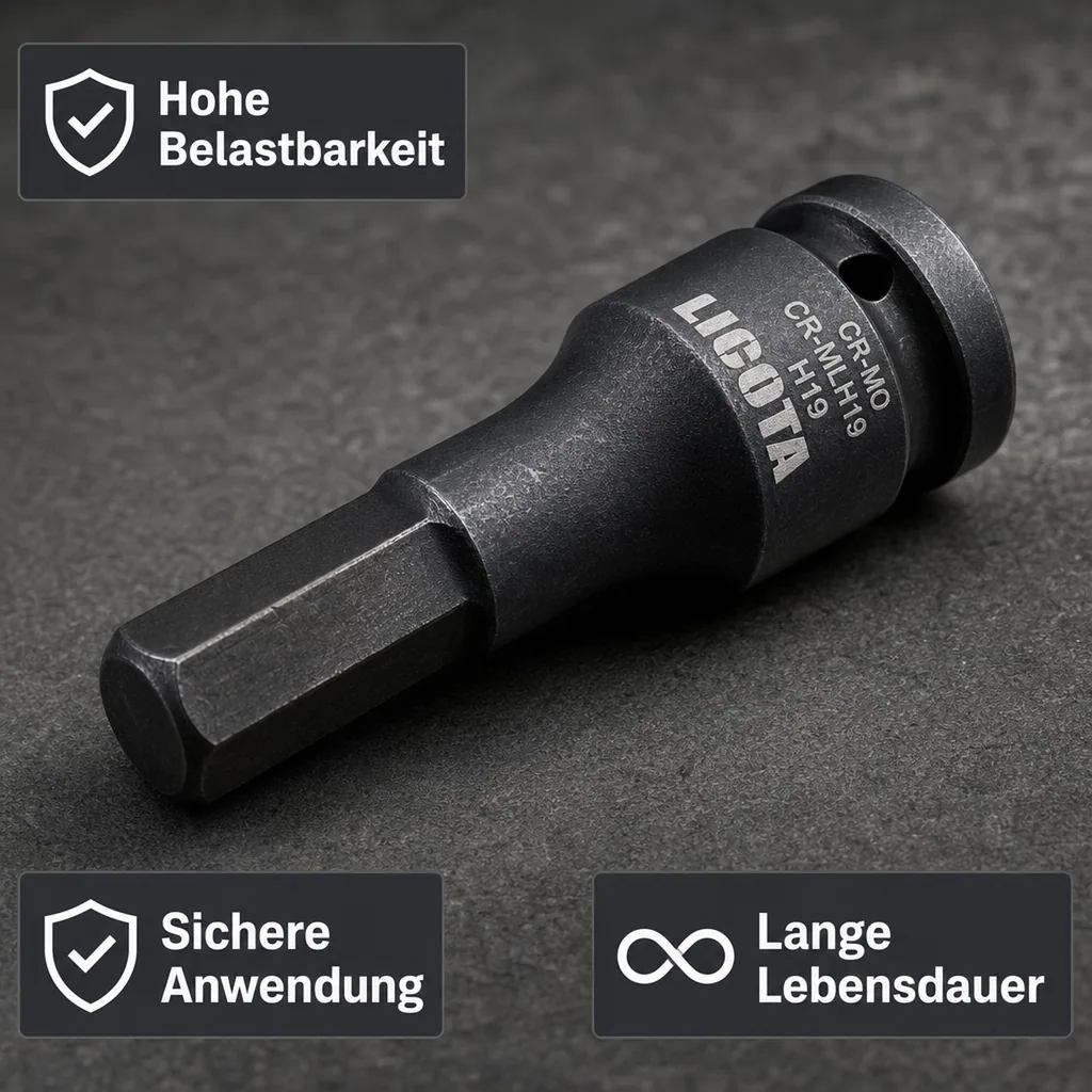 Schlagschraubernuss, Innensechskant Nuss, 1/2 Zoll, H19, Cr-Mo