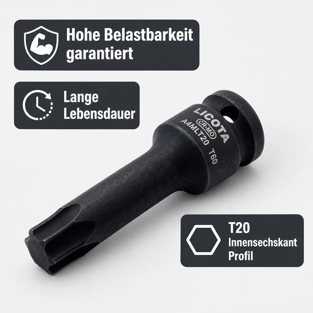 Innensechskant Nuss, T20, 1/2 Zoll, Cr-Mo Stahl -