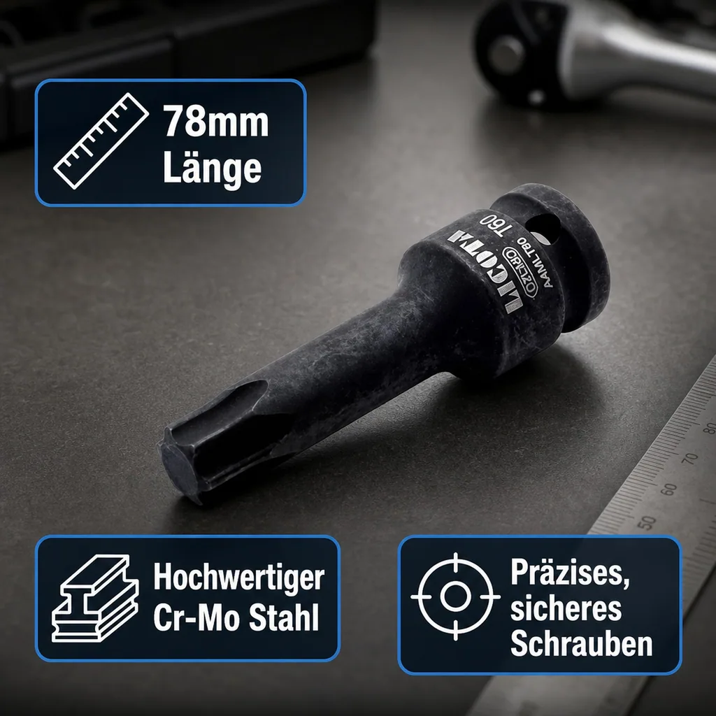 Innensechskant Nuss, T20, 1/2 Zoll, Cr-Mo Stahl -