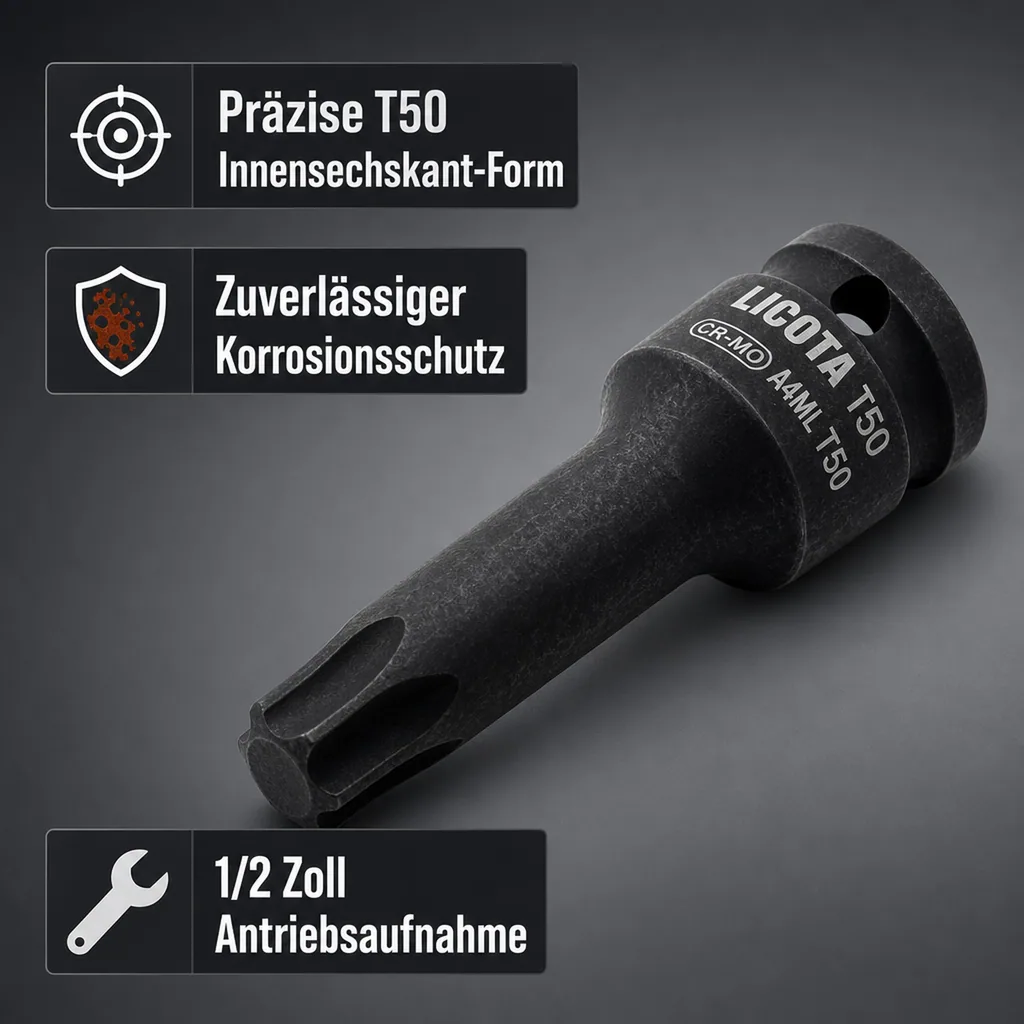 Innensechskant Nuss T50, 1/2 Zoll Stecknuss, Chrom Molybdän