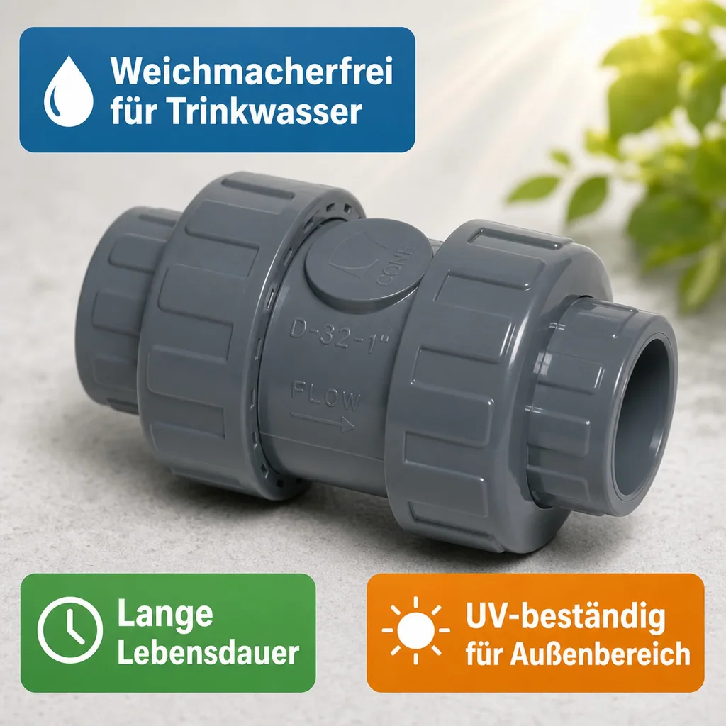 Rückschlagventil 32mm, PVC Rückschlagventil Klebemuffe, DN25