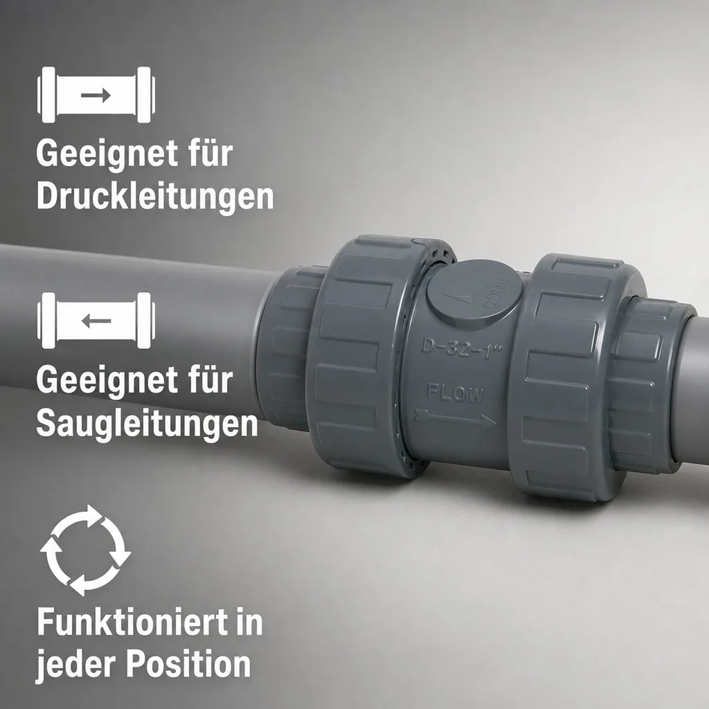 Rückschlagventil 32mm, PVC Rückschlagventil Klebemuffe, DN25