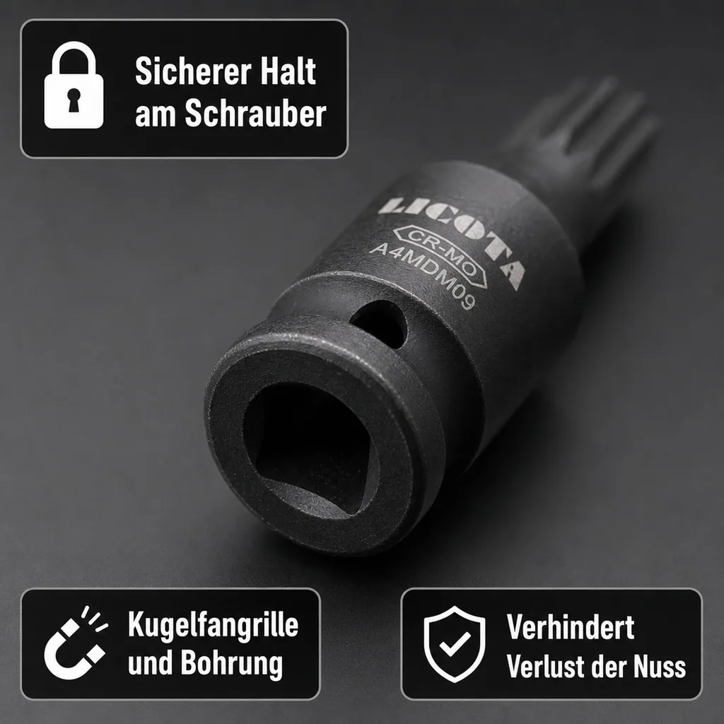 Schlagschraubernuss, Vielzahn Nuss, XZN Nuss, 1/2 Zoll, M6