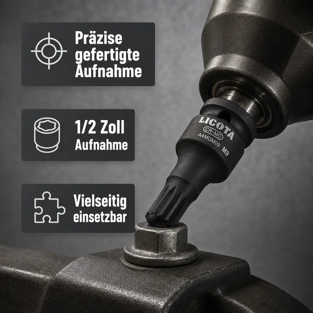 Schlagschraubernuss, Vielzahn Nuss, XZN Nuss, 1/2 Zoll, M6