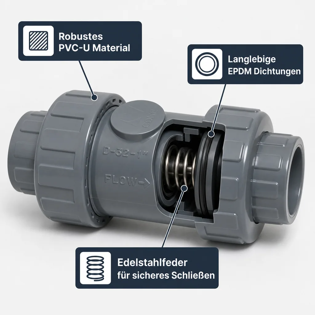 Rückschlagventil 50mm, PVC Rückschlagventil, DN40, Kunststoff Rückschlagventil